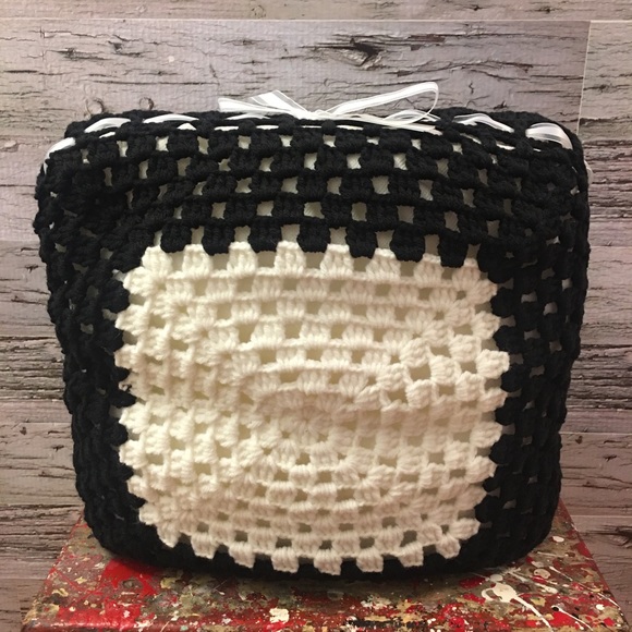 Handmade Black and White Granny Crochet -Style Throw Pillow - Picture 6 of 7